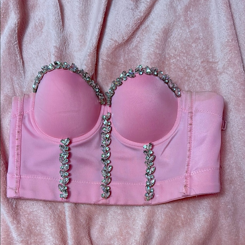SHEIN Pink Rhinestone Crop Top